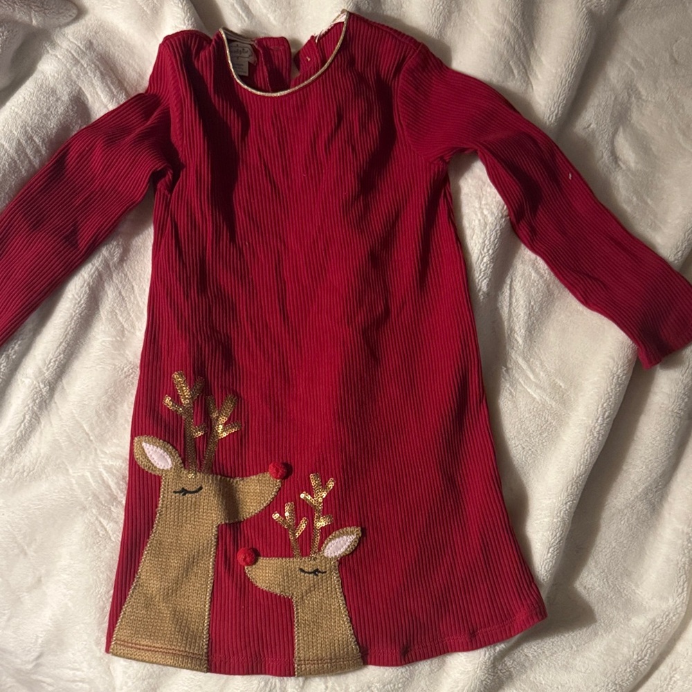 Girls Red Corduroy Reindeer Dress- Mud Pie